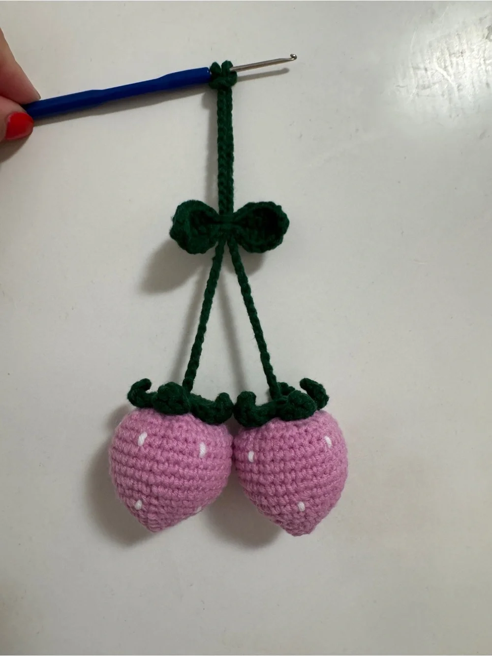 Handmade Pink Crochet Strawberry Charm